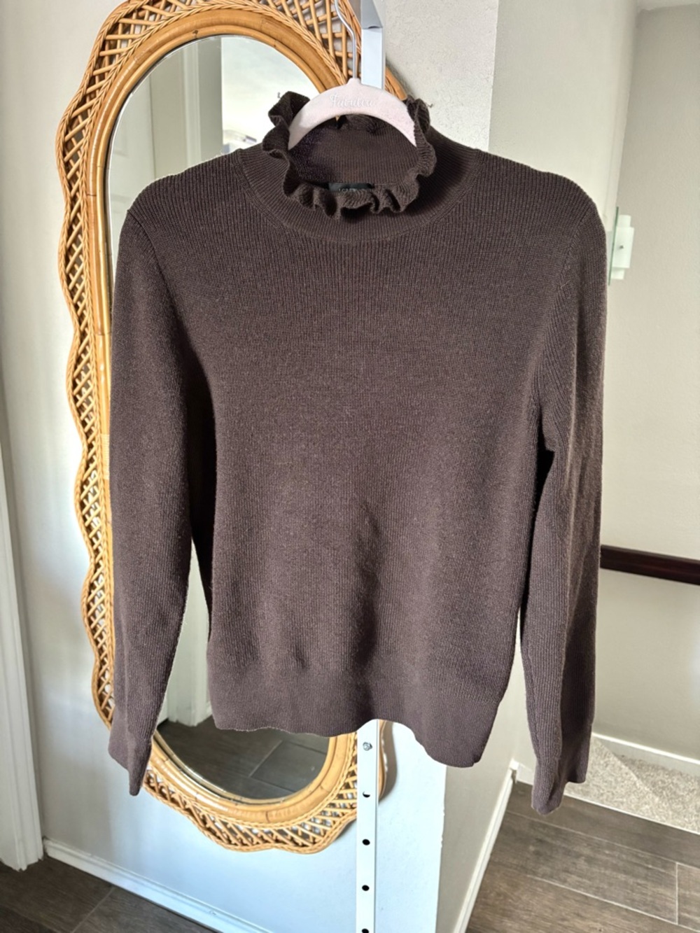 J. Crew / Ruffleneck merino wool-blend sweater Brown